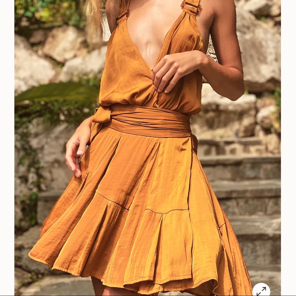 Free People Mustard Yellow Wrap Midi Dress